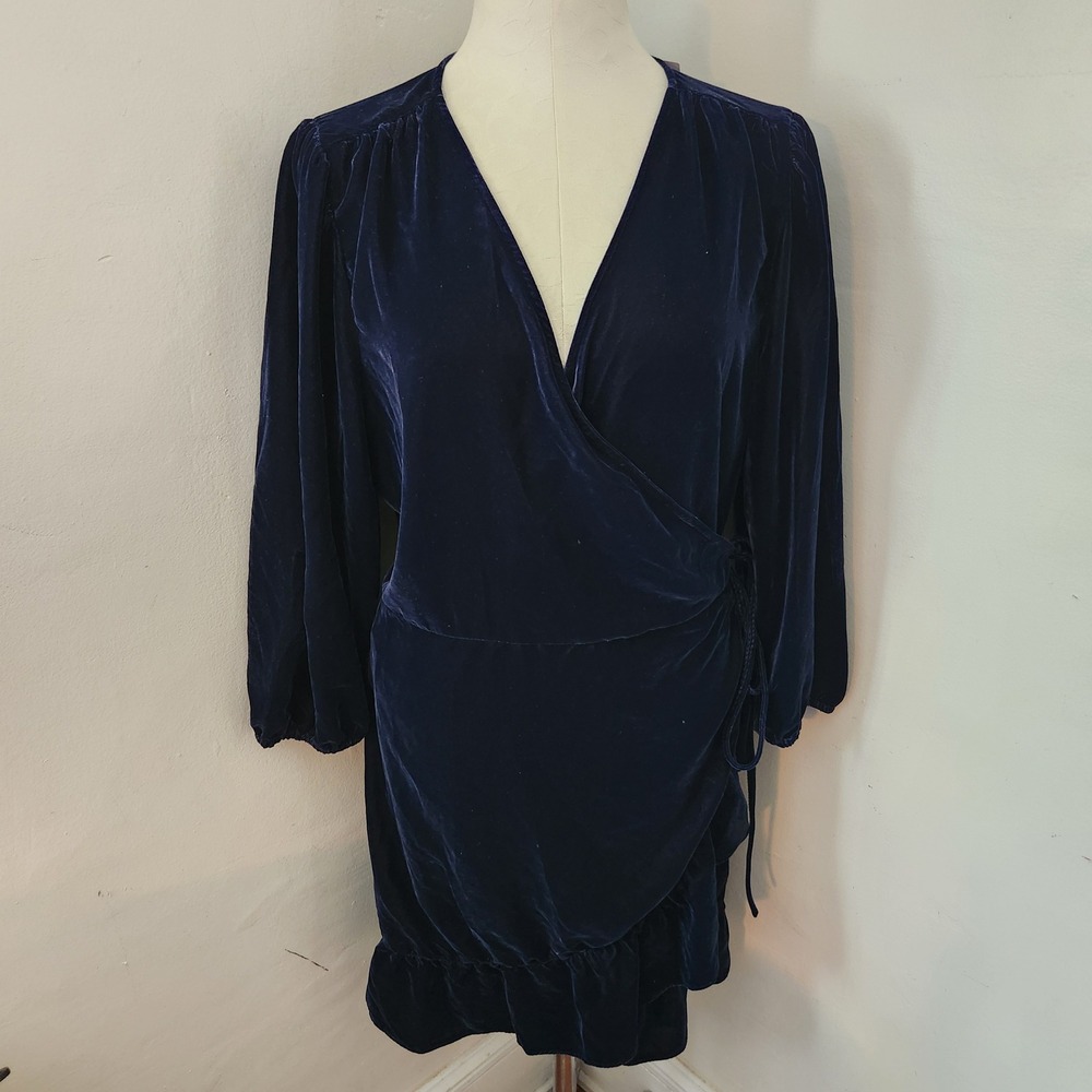 GAP Blue Velvet Wrap Ruffle‎ Dress Women's XL
